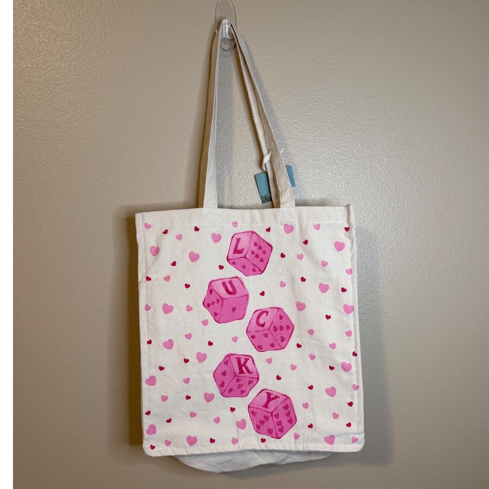 Go Eco by Circa Home Lucky Dice Hearts Cotton Canvas Tote Bag 6 Pocket NEW